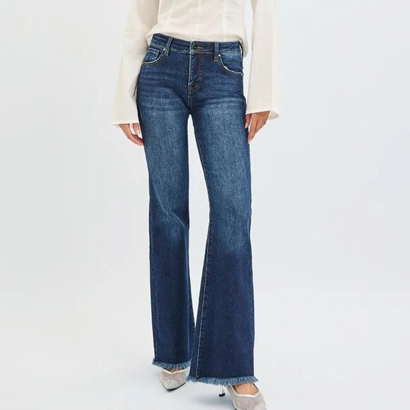 RISEN Full Size Tummy Control Mid Rise Flare Jeans Plus Size - Picture 1 of 6